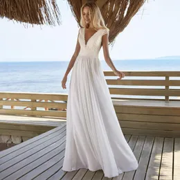 Altri abiti da sposa Boho Abito a trapezio con scollo a V 2022 Strascico di corte Backless Applicazioni in pizzo Maniche ad aletta Abiti da sposa in chiffon Vesitos De NoviaOthe