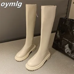 Stivaletti in pelle verniciata nera Punta tonda Beige Moda donna Inverno lungo Donna Botas Mujer 220813