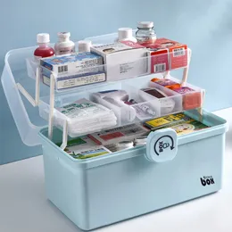 Organizador de armazenamento de caixa de comprimidos Plástico Primeiros socorros de contêineres da família Caixa multifuncional de grande medicamento com alça 220711