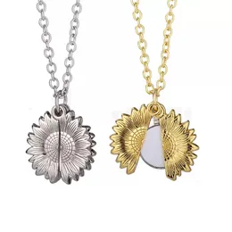 Sublimation Blank Sunflower Pendant Necklace Heat Transfer Round Necklaces DIY Valentine's Day Gift With Chain