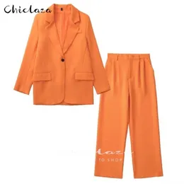 Chiclaza Women Blazer Set Women's Officia's Wast Coat Vintage Long Maniche Casual Female Tops High Waist Pants 220812