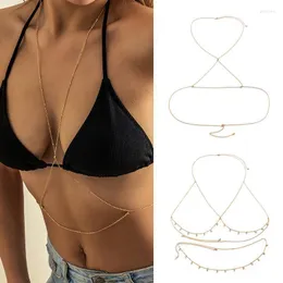 Chains Body Jewelry Sexy Chest Chain Bikini Belly For Women Cross Waist Ladies Breast Decoration JewelryChains Godl22