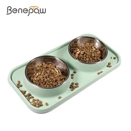 Beepaw Elegancki design Double Cat Bowl Trwałe Nie-Spill Anti-Slip Pet Dog Feeder Zdejmowany stal nierdzewna Łatwy do czyszczenia 220323