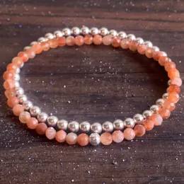 MG1426 STRAND FACETED AA SUNSTONE MINI MALA GEMSTONE BRACLATE 4mm Crystals Heart Chakra Balance Armband Hematite Energy Jewelry Set