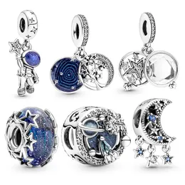 925 charme de prata para joias pendentes de estrela da lua Astronauta Fit Pandora Bracelete para j￳ias