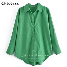 CHCILAZA Spring Fashion Green White Long Sleeve Shirt Ladies Autumn Casual Button Office Blouse Tops Blusas Female 220727