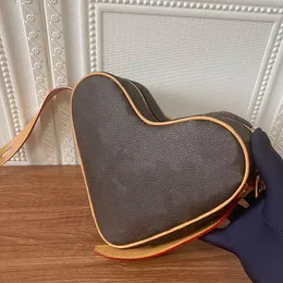 Women Crossbody Shoulder Bags Fashion Heart Shape Bag Genuine Leather Handbag Old Flower Poker Print Zipper Purse Cross Body Pouch 011