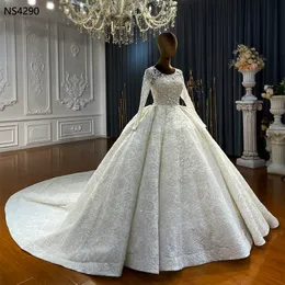 Modest Long Sleeve A Line Lace Wedding Dresses Arabic Appliqued Bridal Gowns With Court Train Plus Size Maternity Dress