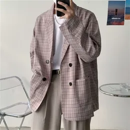 Privathinker Spring Men Blazer Basic Plaid Korean Suit Casual Overdimensionerad Fashion Male Jacket Vintage Unisex Coat Clothes 220815
