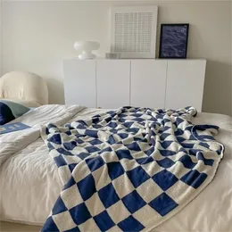 Nordic soft waxy checkerboard knitted single sofa cover thin section airconditioning small blanket 220524