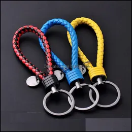 Key Rings Jewelry Handmade Leather Rope Woven Keychain Metal Car Chains Men Women Holder Fashion Couple Keyring Girl Gifts Drop Delivery 202
