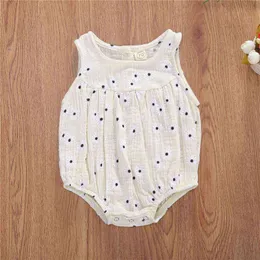 0-18M Summer Baby Girls Cotton Linen Sleeveless Floral Print Button Romper Infant Toddler Soft Outfit Sunsuit Clothes G220521