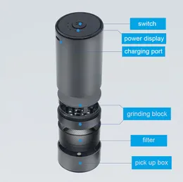 Rökningstillbehör USB laddningsbar aluminiumlegering Elektrisk ört rökkvarn bärbar smart tobaksslipare brytare örtmedicinsk kross ZL0849
