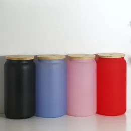 12oz / 16ozの昇華ガラスの色の変化カップの創造的なスパンコールは木のふたとプラスチックのわらのZ11を形作る夏の飲み物のコーヒーを形作ることができます