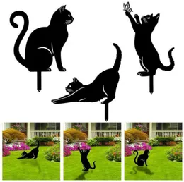 Форма кошки фигура земля вставка декор черный котенок силуэт кожи металлическая полость для открытого сада 220721