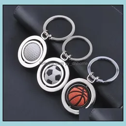 Nyckelringar Fashion Accessories Rostfritt stål Sport Keychain Pendant Fotboll Basket Golf Lage Decoration Key Ring Drop Delivery 2021 T