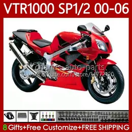 OEM Fairings för Honda VTR RTV 1000 VTR1000 2000 2001 2002 2003 04 05 06 Kropp 123NO.214 Fabrik Röd RC51 SP1 RTV1000 00-06 SP2 VTR-1000 00 01 02 03 2004 2005 2006 Kroppsarbete