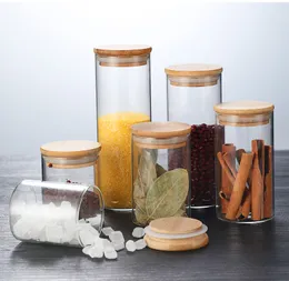 Glass Food Storage Containers Diameter 6.5cm Airtight Food Jars with Bamboo Wooden Lids