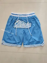 Erkek Amerikan Basketbol Kısa Mavi Gerileme NCAA NC Dikişli Beyzbol Şortu Spor Pantalones Cortos Hombre Cepli Fermuar Beden S-Size 2XL