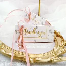 Gift Wrap 10/30/50pcs Triangle Box For Wedding Girls Christening Souvenirs Guests Gold Thank You Printed Marbling Cardboard BagGift