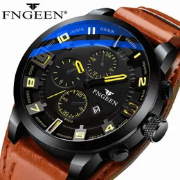 Fngeen Mens Watches أفضل العلامة التجارية الرفاهية للرجال العسكري الرياضي للمراقبة الجلدية الكوارتز مشاهدة Erkek Saat Relogio Maschulino Fashion