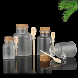 Recipientes de garrafas de cosm￩ticos de pl￡stico fosco com tampa de corti￧a e colher banheira m￡scara de sal em p￳ de p￳ de embalagem Jarros de armazenamento de maquiagem Drop entrega 20