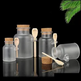 Frosted Plastic Cosmetic Bottles Containers With Cork Cap And Spoon Bath Salt Mask Powder Cream Packing Makeup Storage Jars Drop Delivery 20