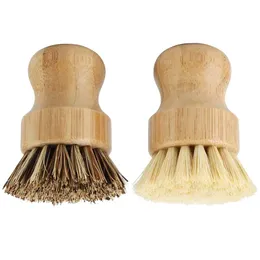 Bamboo Dish Scrub Brush Kitchen Wooden Cleaning Tools Scrubbers for Washing Cast Iron Pan Pot Natural Sisal Bristles Brushes