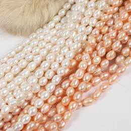 5-6MM weiß rosa 100% reine natürliche Süßwasserperlen Reisförmige Perle halbfertig 34-36cm für DIY Armband Halskette