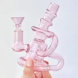 Mini design pink small glass bong recycle water pipes hookah rigs with 14m bowl