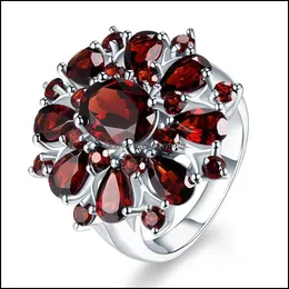 Band Rings Jewelry Classic Sier Inlaid Garnet Red Zircon Flower Shape Ladies Banquet Ring Whole Sale Drop Delivery 2021 Kgvr6