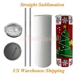 50pcs/Carton 20oz Sublimation White Tumbler with Lid Straw Brush Rubber Bottom Stainless Steel Vacuum Insulated Cup Water Bottle sxm27
