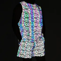 Men's Tracksuits Summer Men's Tracksuit Sets Colorful Reflective Tank Top Elasticity Breathable Sportswear Vests Light Reflection Joggin