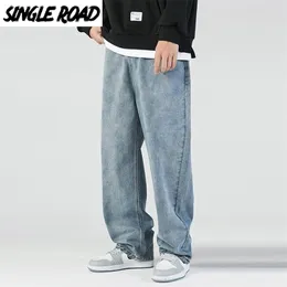 Single Road Mens Baggy Jeans Moda Oversized Hip Hop Denim Calça Masculino Streetwear Calças Coreanas Azul Para 220328