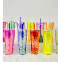 24oz Plastic Tumblers laser holographic Cold Cups with Lid Straw Reusable 710ml Plastic Diamond Durian Shaped Clear Acrylic Water Bottles Custom Logo