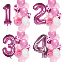 Party Decoration Inch Number 0-9 Rose Red Sequin Balloons Kids Girl Baby Shower Birthday Aluminum Foil Latex Balloon SetParty