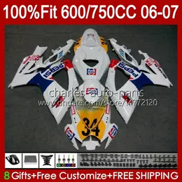 OEM Nadwozie do Suzuki GSXR 750CC 600CC 750 600 CC 06-07 Body 130NO.75 GSXR600 GSXR750 K6 GSX-R750 06 07 GSXR-750 GSXR-600 2006 2007 Wtryskarka Working White Błyszczący