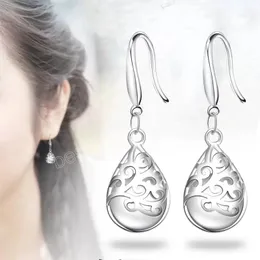 Silver Plated White Pink Opal Dangle Earring For Women Lovers Gifts Vintage Engrave Flower Drop Earrings Wedding Jewelry