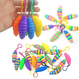 Fidget Toys Caterpillar Cute Bubbles Decompression Tool Brelok Wisiorek Zabawki Elastyczność Push Bubble Anti Kids Stres Edukacyjna niespodzianka Hurtownie w magazynie