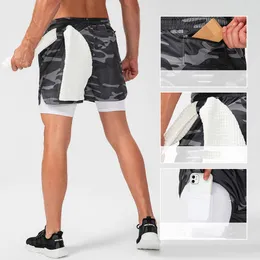 LU-D13005 Sports Shorts Męski kamuflaż dwukrotnie warstwy wielowarstwowe Szybkie suszące spodnie do biegania pięciopunktowe spodnie Kupuj zgodnie z wykresem rozmiaru