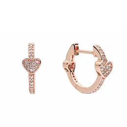 18K Rose Gold Pave Hoop Hoop Earring Authentic 925 Srebrny Srebrny Kobiet Prezent z Origianl Box for Pandora CZ Diamentowe kolczyki