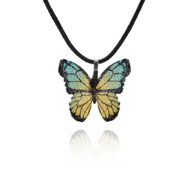 Cute Colorful Butterfly Necklace For Women Girls Natural Real Leaf Cut Butterflies Shape Aesthetic Rope Pendant Necklace Jewelry