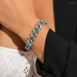 Link Chain Morandi Color Thick Bracelet For Women Hiphop Chunky Crystal Hand 2022 Fashion Rhinestone JewelryLink Lars22
