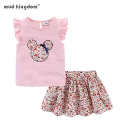 Mudkingdom Set di vestiti per ragazze carini Floreale 2 pezzi Cartoon Kids Canotta con maniche a volant e gonna Abiti per abbigliamento per ragazza Adorabile 220507