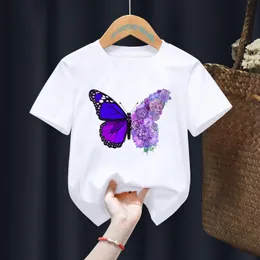 T-shirts White Kids Floral Print Watercolor Butterfly African Girls Gift Baby Clothing Cute Tops Drop