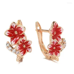 Dingle ljuskrona kinel mode 585 rosguld naturliga zirkonörhängen röd emaljblomma för kvinnor hög kvalitet daglig fin smyckendangle mi