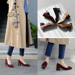 Eoeodoit kvinnor Autumn Pumps Square Toe Med Chunky Heel Flock Casual Fashion Daily Shoes Offic Pumps Y200111
