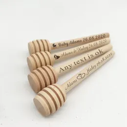 Other Festive Party Supplies 2050100PCS Personalized Mini Honey Mixers Custom Wedding Gifts Baby Bath And Baptism Dessert Utensils Wooden Spoons 230206