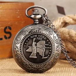 NY Liberty Retro Peaky Blinders Pocket Watch Pendant Antique Black
