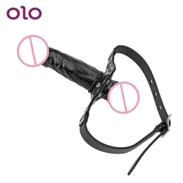 OLO DUBLE-INDEDO GLIDO GAG GŁOWA Strapon Fetish SM Bondage Penis Holder Lesbian Sexy Toys for Women erotic